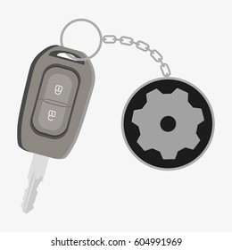 Car key with trinket. Flat vector illustration isolated on white background