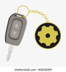 Car key with trinket. Flat vector illustration isolated on white background