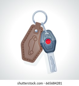 Car key with trinket. Isolated, on white background. Vector, illustration, flat 