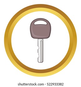 Car key vector icon in golden circle, cartoon style isolated on white background