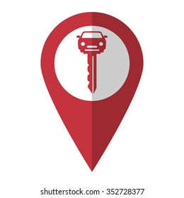 car key - vector icon; red map  pointer