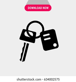 Car Key Vector Icon, The symbol of car's key with trinket. Simple, modern flat vector illustration for mobile app, website or desktop app 