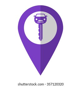 car key - vector icon;  violet map pointer