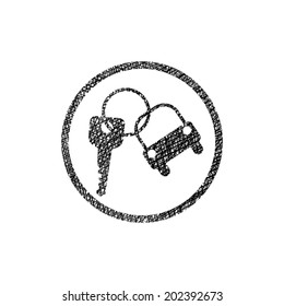 Car key vector simplistic icon with hand drawn lines texture.
