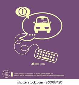 Car and keyboard design elements. Line icons for application development, web page coding and programming, creative process