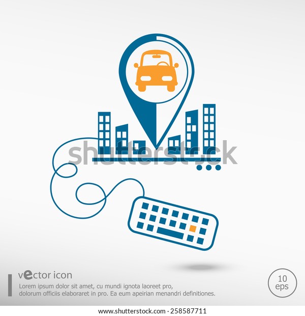 Car and keyboard. Line icons for application\
development, creative\
process.