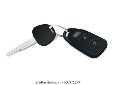 Car Keys Black Color Vector Isolated On White.
