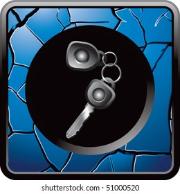 car keys blue cracked web button
