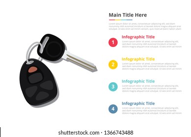 car keys infographics template with 4 points of free space text description - vector illustration
