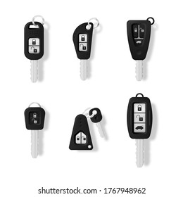 Claves de coche aisladas en un fondo blanco. Llave de coche y sistema de alarma. 3.ª burla realista. Ilustración vectorial, eps 10.