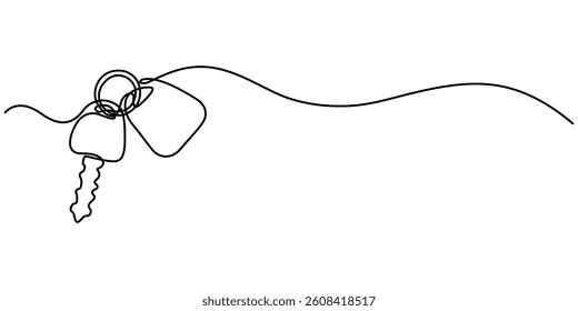  Car keys, car loan one line art. Continuous line drawing of transport, button, electronic, safety, car, insurance, mortgage, lock, driver.
