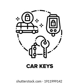 Car Keys Trinket Vector Icon Concept. Vehicle Keys With Alarm Security System, Electronic Remote Control For Lock And Unlock Automobile Door, Start Engine Driver Tool Black Illustration