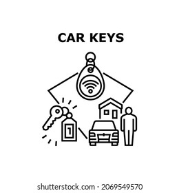 Car Keys Trinket Vector Icon Concept. Car Keys Trinket, Electronic Accessory Locking And Unlocking House Door And Automobile, Starting And Stop Engine. Security Tool Black Illustration