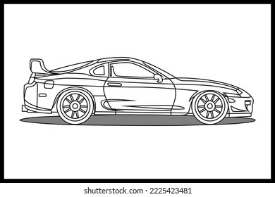 CAR kids coloring page vector, blank printable design for children to fill in