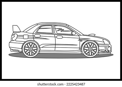 Niños del CAR coloreando el vector de página, diseño imprimible en blanco para que los niños rellenen