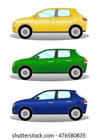 Car kit hatchback in three colors vector illustration