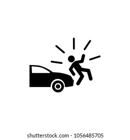 Car Knock Down Pedestrian. Flat Vector Icon. Simple black symbol on white background