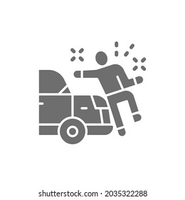 Car knocks down a man, crash grey icon.