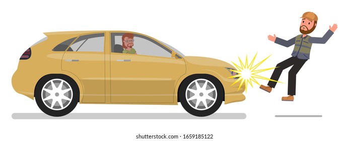 A car knocks down a person. Vector illustration isolated on a white background.