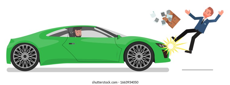 A car knocks down a person. Vector illustration isolated on a white background.