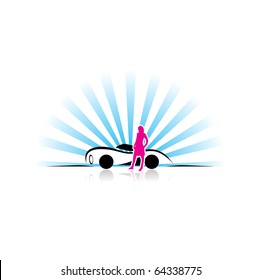 car and lady vector illustration