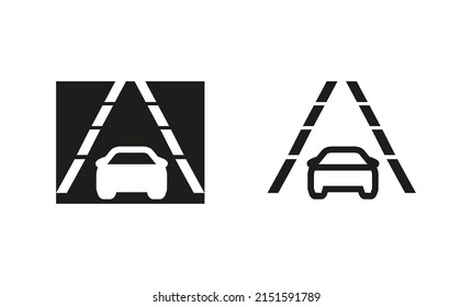 Car lane tracking icon. silhouette and linear original logo. Simple outline style sign symbol. Vector illustration isolated on white background. EPS 10.