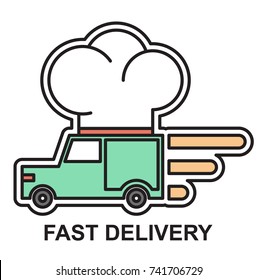 car with a large chef's cap, fast food delivery, vector image? color icon, outline style