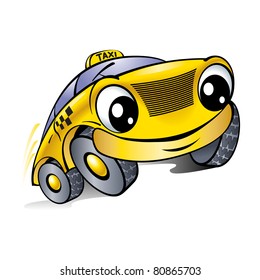 Car with a laughing face. Taxi. Illustration on white.