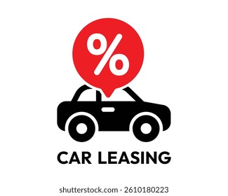 Car Leasing Advertisement – Black Car Silhouette with Red Speech Bubble and White Percentage Symbol