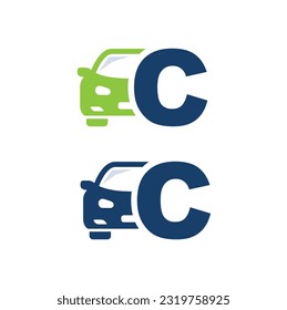 Car with letter C, vector, logo, template. Alphabet label symbol for branding and identity.