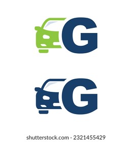 Car with letter G, vector, logo, template. Alphabet label symbol for branding and identity.