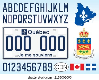 Car license plate of Quebec, province of Canada, with letters, numbers and symbols, vector illustration