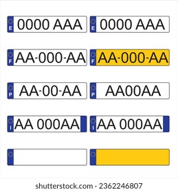 Car license plates of some countries of the european community on a white background