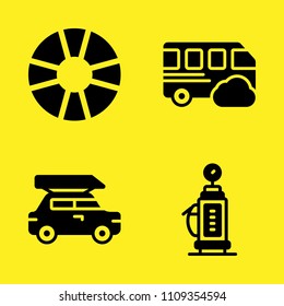 car, life preserver, gas station and bus vector icon set. Sample icons set for web and graphic design