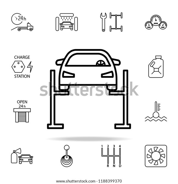 car lift icon. Cars
service and repair parts icons universal set for web and mobile on
colored background