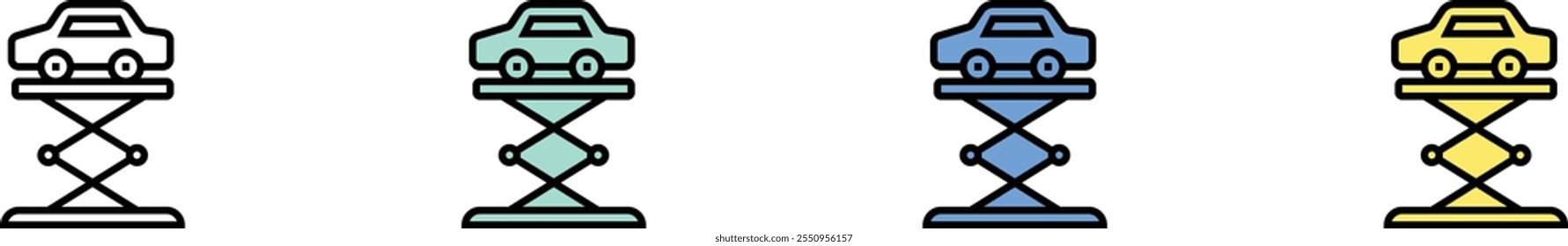 car lift icon. Outline, Green, Blue and Yellow Style Design Isolated On White Background