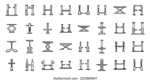 Car lift icons set outline vector. Auto garage. Station equipment