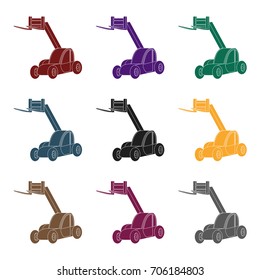 The car lift for loading cargo into the truck for transportation.Agricultural Machinery single icon in black style vector symbol stock illustration.