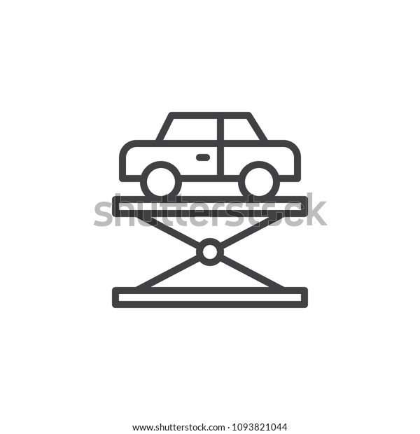 Car lift outline icon. linear style sign for\
mobile concept and web design. Hydraulic car lift simple line\
vector icon. Car service symbol, logo illustration. Pixel perfect\
vector graphics