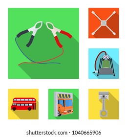 Car, lift, pump and other equipment flat icons in set collection for design. Car maintenance station vector symbol stock illustration web.