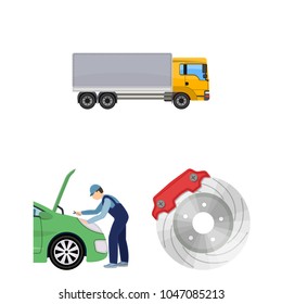 Car, lift, pump and other equipment cartoon icons in set collection for design. Car maintenance station vector symbol stock illustration web.