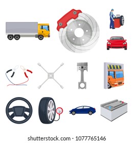 Car, lift, pump and other equipment cartoon icons in set collection for design. Car maintenance station vector symbol stock illustration web.