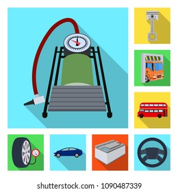 Car, lift, pump and other equipment flat icons in set collection for design. Car maintenance station vector symbol stock illustration web.