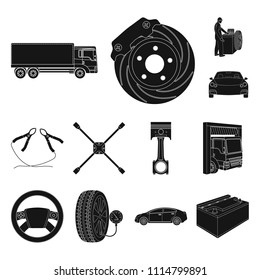 Car, lift, pump and other equipment black icons in set collection for design. Car maintenance station vector symbol stock illustration web.