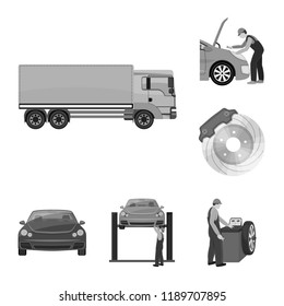 Car, lift, pump and other equipment monochrome icons in set collection for design. Car maintenance station vector symbol stock illustration web.