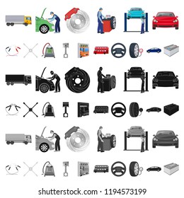 Car, lift, pump and other equipment cartoon icons in set collection for design. Car maintenance station vector symbol stock illustration web.