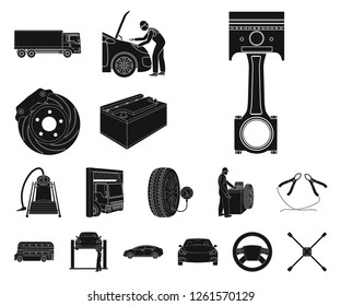 Car, lift, pump and other equipment black icons in set collection for design. Car maintenance station vector symbol stock illustration web.