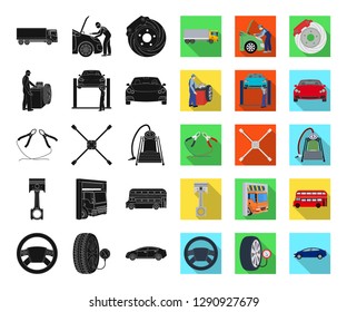 Car, lift, pump and other equipment black,flat icons in set collection for design. Car maintenance station vector symbol stock illustration web.