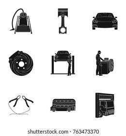 Car, lift, pump and other equipment black icons in set collection for design. Car maintenance station vector symbol stock illustration web.