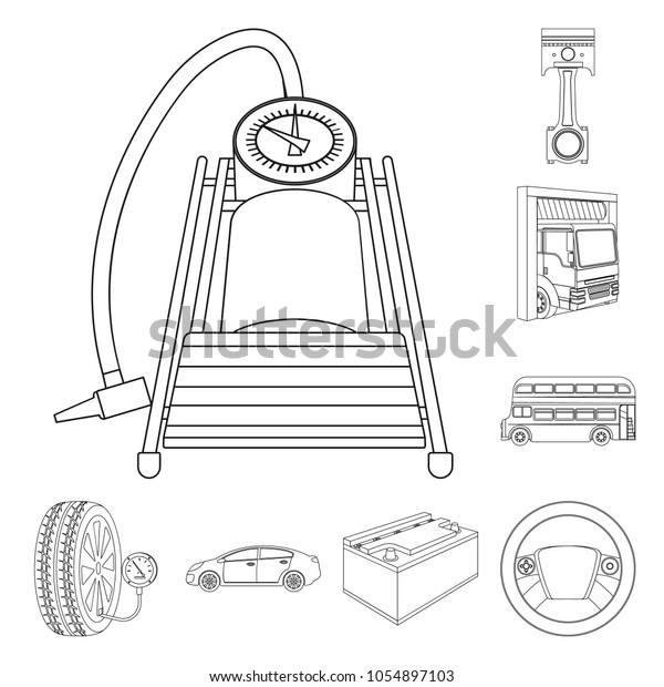 Car, lift, pump and other equipment outline icons in
set collection for design. Car maintenance station vector symbol
stock illustration web.